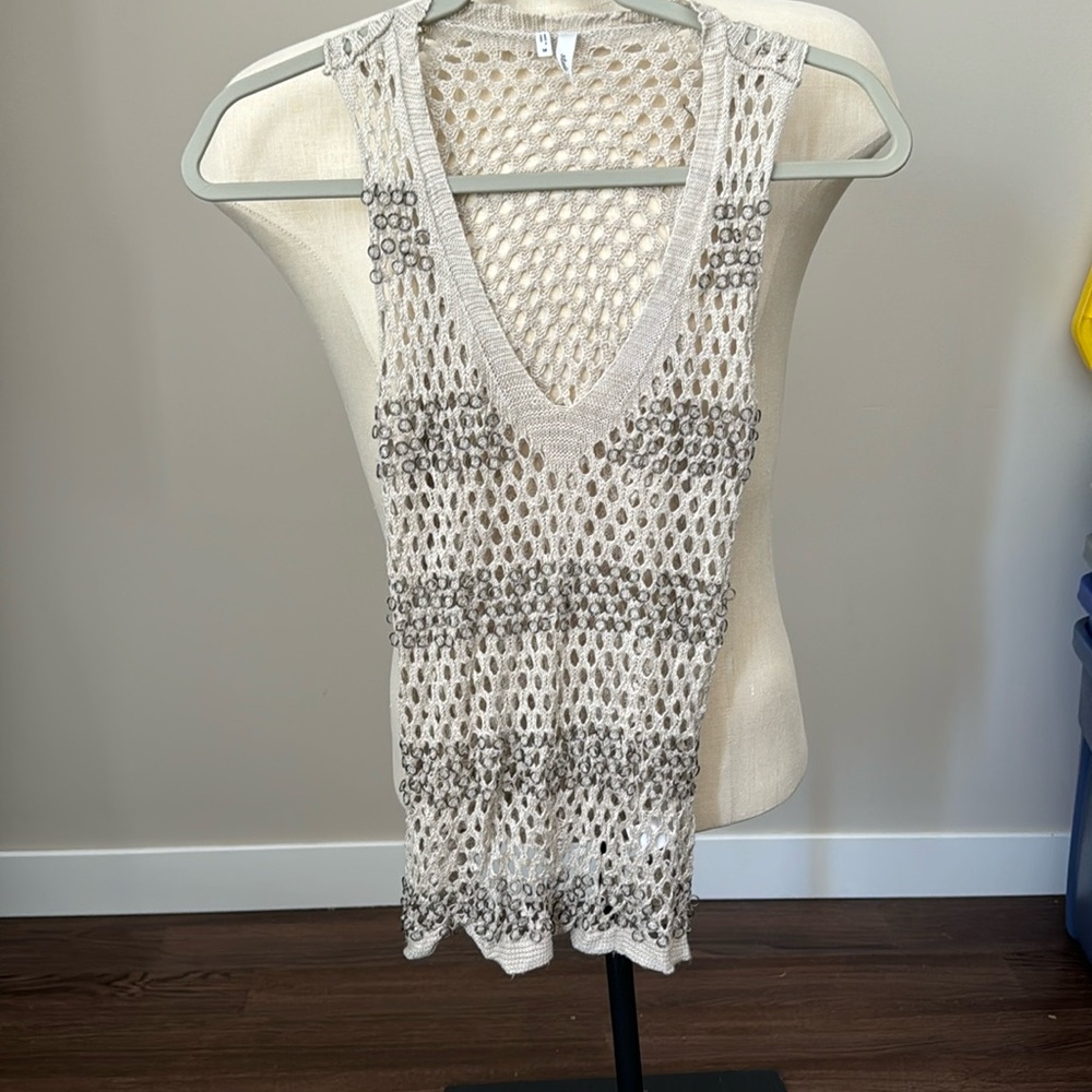 Studio Y knitted tank with metal ring accents